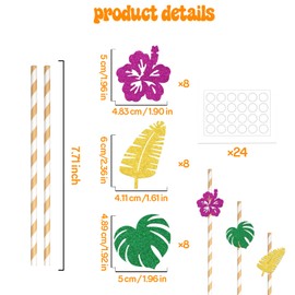 Tropical Paper Straw Decor, Palm Leaf Party Decorations, Hawaiian Tropical Paper Straws, Safari Leaves Summer Beach Party Decor Supplies 24Pcs Green