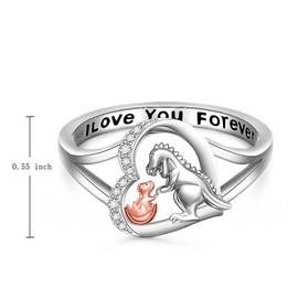 Dinosaur Ring Sterling Silver Heart Dino Dinosaur Rings for Women I Love You Forever Promise T Rex Cute Animal Jewelry Band Gifts Size 6