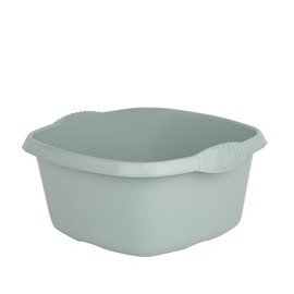32cm Plastic Silver Sage Washing up Bowl, 9L Litre Capacity Square Mixing Bowl with Integral Handle Dish Wash Storage Container For Home and Kitchen Organiser