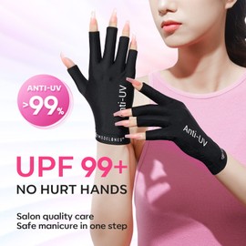 modelones UV Gloves for Nails, Professional UPF99+ UV Protection Gloves for Gel Manicures, Fingerless UV Light Gloves for Gel Nails, Anti UV Gloves for Gel Nail Lamp, Protect Your Skin from UV Harm