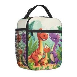 cromcu Dinosaur Lunch Box for Kids Aldults, Adorable Cartoon Animal Reusable Thermal Insulation Cooler Tote Bags, Dino Jungle Insulated Bag for Student, School Picnic Camping Travel, Gifts
