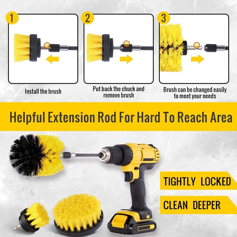4/5 Piece Drill Brush Attachment Set - Power Scrubber Brush