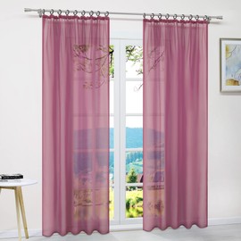 ESLIR Curtains with Ruffle Tape, Transparent Tab-Top Curtain, Voile Curtain, Plain Berry, W x H 145 x 245 cm, Pack of 1