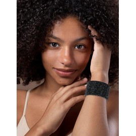 Long tiantian Bohemian Bangle Leather Bracelet for Women Wide Edge Bracelet Rhinestone Wide Bracelet for Teen Girls Leather Wrap Cuff Bracelet(black)