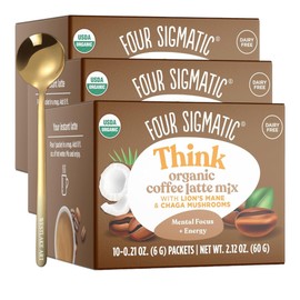 Mushroom Coffee Latte Mix With Lion'S Mane & Chaga, 10ct Box, Keto-Friendly, Dairy-Free, Vegan – Bundle With Golden Ss Spoon, Chaga Coffee Instant, Organic Mushroom Latte [Pack Of 3]