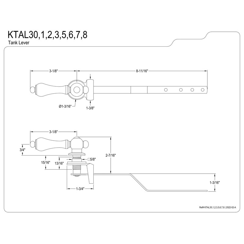Kingston Brass KTAL37 Restoration Toilet Tank Lever (Front Mount), Brushed