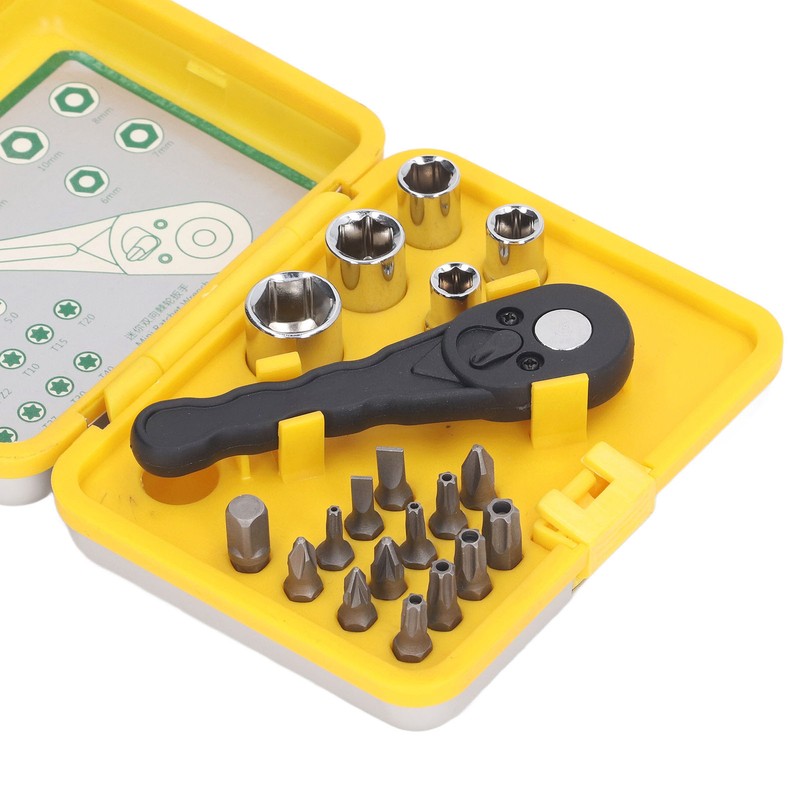 20Pcs Socket Wrench Screwdriver Set Ratchet Bit Tool Box Multifunctional