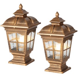 PTOUG 2 Pack Outdoor Post Light, Antique Bronze Post Lamp Fixture, Street Lights for Patio, Garden, Fence Lawn, Pathway, Driveway, Front/Back Door.