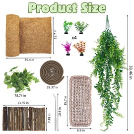 kathson Bearded Dragon Tank Accessories Kit, Reptile Hide Wooden Bridge Coconut Fiber Mat Hammock Jungle Climber Vines Leaves Tweezer and Plant Reptile Habitat Decor for Chameleon Lizards Gecko Snakes