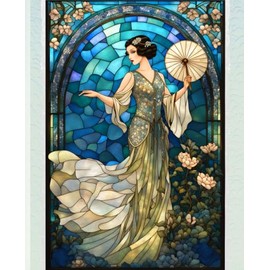 ROARING 20s FLAPPER LADY CHINOISE DAME - STAINED GLASS * COMPOSITION NOTEBOOK Journal Diary-Post Victorian Early Turn of the Century Women Lady Girl ... GIFT Homeschool Ivy League University