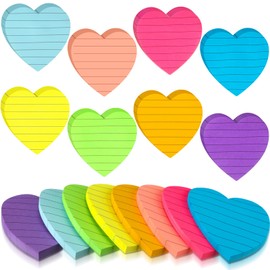 Teling 24 Pcs Heart Shape Lined Sticky Notes Valentine's Day Sticky Notes Cute Bright Colorful Sticking Power Memo Pads Red Heart Self Sticky Note Pads for Office School 3x3 Inch(Bright Colors)