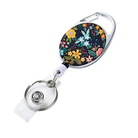 Badge Reel Retractable Badge Holder with Retractable Keychain for Keys Cute Name Nurse Decorative Badge Reels with Belt Clip on ID Card Holders (Beautiful Flowers)