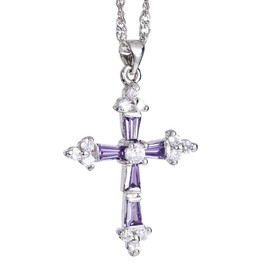 Riva Crucifix Cross Pendant with 45 cm (18 Inches) Chain & Trapezoidal Cut Gemstone Cubic Zirconia CZ [8 Colours Available] in 18K White Gold Plated, Simple Modern Elegance, Brass, metal, Cubic