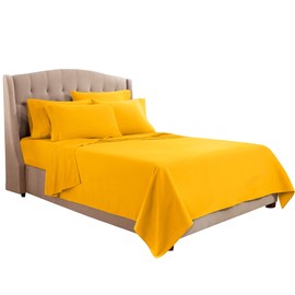 Clara Clark Flex Top King Sheets, 6 Piece Set - Hotel Luxury Sheets for Top Split King Bed, Super Soft Bedding Sheets & Pillowcases, Head Split King Sheets, Yellow