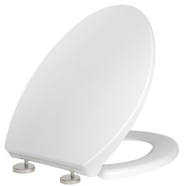 Quiet-Close Elongated Toilet Seat, Heavy Duty Toilet Seat Cover Comfort Non-Slip Seat Toilet Lid Bumpers Quick Release Hinges, Easy to Install & Clean, White