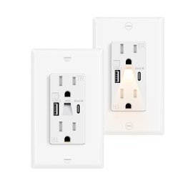 USB C Outlet with Night Light,Grenncycle 4PK 15A High Speed Wall Outlet with Nightlight Built in,4.8A USB A/C Ports Electrical Outlet Tamper-Resistant,Wall Plate Included for Home,Dorm Room