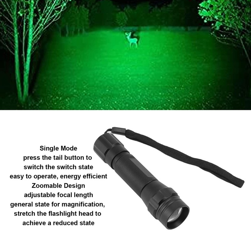 Green Light LED Flashlight Zoomable Portable Single Mode Green Hunting