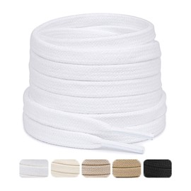 Stepace 2 Pairs Flat Shoelaces Made of 100% Cotton, 8 mm Wide Tear-Resistant Shoe Laces for Trainers, Sports Shoes, Trainers, 2 x White