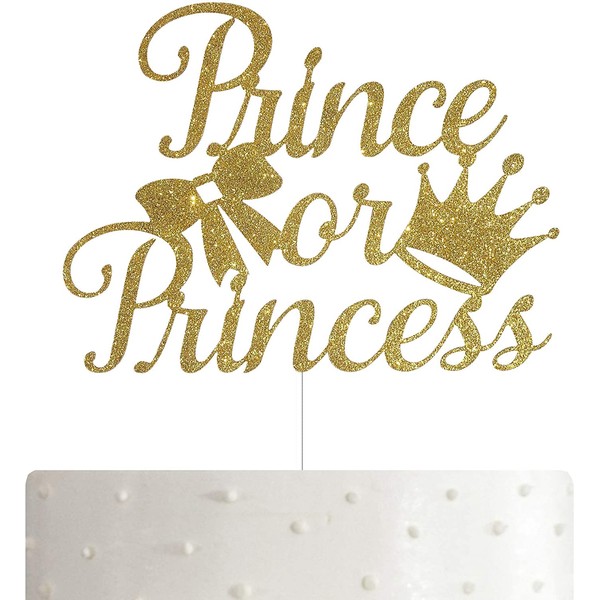 ALPHA K Prince or Princess Cake Topper, Gender Reveal Cake Topper, Baby Shower Party Decoration with Premium Gold Glitter