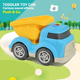 IIROMECI 2 Pack Toddler Trucks Toys with Lights & Sounds, Includes Garbage Truck, Dump Truck, Push and Go Car Toys for Kids Children, Easter Christmas Birthday Gifts for Boys Girls