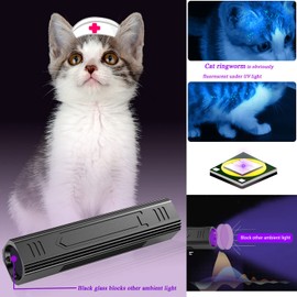 Wood's UV Lamp,Portable 365nm Pet Cat Dog UV Black light Flashlight Cat Ringworm Detector,Doctor Pet Urine Detector for Analyzing Skin Dog Cat Care Bed Bug Inspection