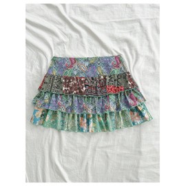 MakeMeChic Women's Boho Ruffle Hem Layered Skirt Paisley Print A Line Mini Skirts Multicolor Large