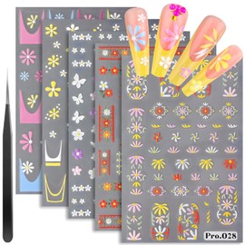 5 Sheets 5D Flower Nail Art Stickers with Tweezer Embossed Daisy Butterfly Pink White Nail Decals 3D Self Adhesive Floral Nail Supplies for French Tips Nail Design Women Girl Manicure Pegatinas Uñas