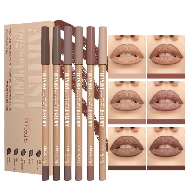 6 PCS Lip Liner Pencil Set - Matte Nude Lip
