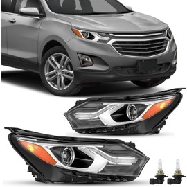 JSBOYAT [Halogen Type Not HID Fits 2018 2019 2020 2021 Chevy Equinox LED Tube DRL Chrome Headlight OE Style Factory Headlamp Driver and Passenger Side (Bulbs Included)
