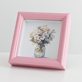 PLUSCHEN 5X5 Pink Picture Frame Resin Shadow Box Photo Frame Wall and Desktop Display, with Plexiglass