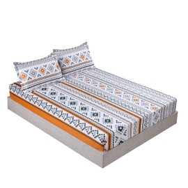 MAG 3PCS Colorful Bohemian Bed Sheet Twin Size, Retro Orange Printed Boho, Microfiber Bedding Sheet, 1 Fitted Sheet with 2 Pillowcases, 14 Inches Deep