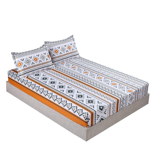 MAG 3PCS Colorful Bohemian Bed Sheet Twin Size, Retro Orange