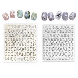 Nail Sticker Frame Frame [Gold & Silver] Gold & Silver Frame Metallic Nuance Nail Sticker Nail Art Self Nail Decoration [1 Sheet Included] NAS-088