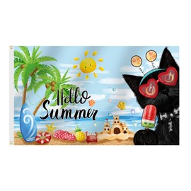 SENSEVEN Black Cat Summer Flags for Outside 3x5 Ft, Coconut Tree Popsicle Seasonal Yard Flag, Cute Kitten Beach Coastal Flag Hello Summer Welcome Outdoor Banner for Porch Farmhouse Decor