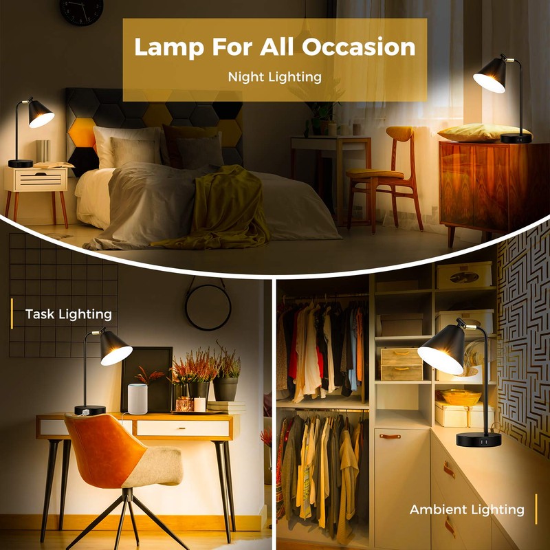 Industrial Dimmable Desk Lamp with 2 USB Charging Ports AC