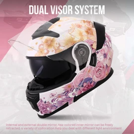 OUMURS Pink Modular Motorcycle Helmets Full Face Flip up Street Bike Motorcycle Helmet for Unisex Adult Flower Sea - L