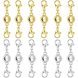 925 Silver Double Lobster Magnetic Necklace Clasps, Magnetic Necklace Clasps and Closures, Double Lobster Clasp Magnetic Jewelry Clasps for Necklaces (12PCS | Gold Silver)