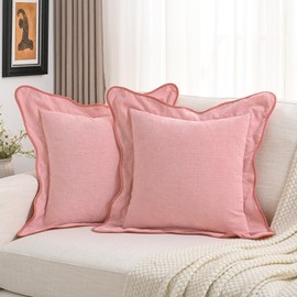 FUTEI Pink Chenille Throw Pillow Covers 22x22 Inch Set of 2,Double Stitch Scalloped Bordered Soft Square Cushion Case,Home Decor for Couch,Bed,Living Room