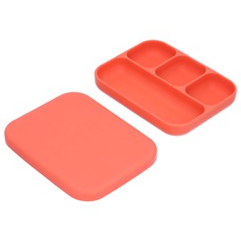 Baby Silicone Divided Food Plate with Lid Drop Resistant Suction Lunch Food Tray for KidsRed