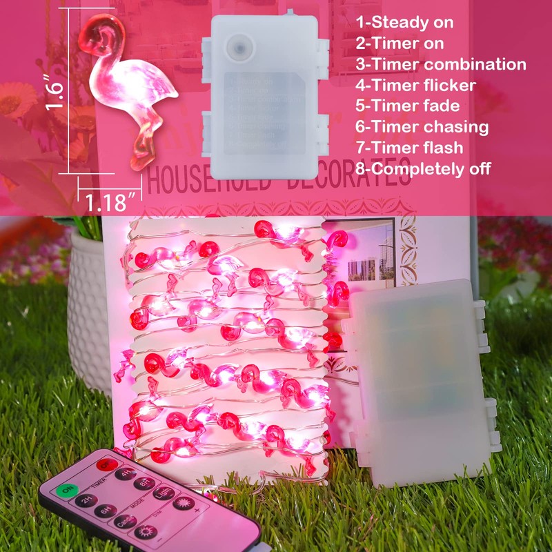 Holitown Flamingo String Lights Battery Operated with Remote 10FT 40LEDs