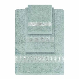 Sparkles Home Stripe 3 Piece Towel Set, 100% Turkish Cotton, Glass Rhinestones, Machine Washable, Aqua