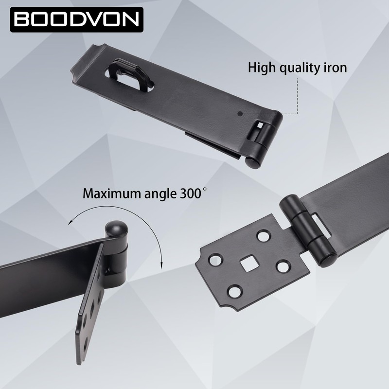 BOODVON Door Lock Hasp Latch, Iron Safety Packlock Clasp Hasp
