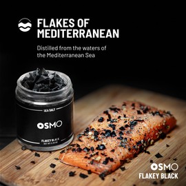 Osmo Black Flakey Sea Salt, Premium Mediterranean Pyramid Sea Salt with Activated Charcoal, Perfect for Seafood, Focaccia & Cocktails, Gourmet Visual Statement for Chefs, Made in the USA, Kosher, All Natural (2.7 oz Pack of 1)