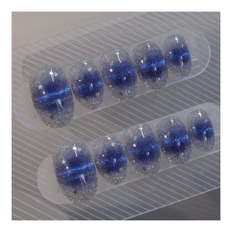 Blue Pop Magnet Handmade Nail Tips - Stiletto / 블루팝