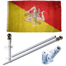 MWS 3'X5' Sicily Sicilian Premium 210D 3x5 Flag Set (Super Polyester) w/Heavy Duty 6-Feet Spinning Flag Pole Bracket Residential Commercial