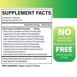 Active Hexose Correlated Compound 1500 mg Supplement, Natural 8 Mushroom Extract Supplement, Immune System, Liver Function, Natural Killer and T Cells Activity, 720 Veggie Capsules
