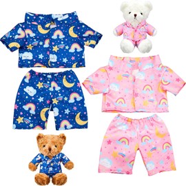 Harrycle 2 Pack Blue and Pink Bear Clothes Outfit, Fit Most 12-16 Inch Bears Stuffed Animal Clothes Pajamas Plushie Clothes for Stuffed Animals, Pre-kindergarten Toys (Rainbow Style)