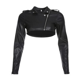 HeiBai Xiong Cropped Leather Jacket Goth Moto Half Jackets For Women Short Crop Top Emo Alt Y2K Steampunk