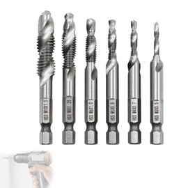 KASELIN Tap Drill Set (M3, M4, M5, M6, M8, M10), Spiral Tap, HSS Steel, Carbide, Hexagonal Shaft, Multi-functional Integrated Chamfering Tap, Drilling, Threaded Cobalt, Spiral Tap, Compatible with