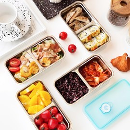 MACTANO Stainless Steel Snack Containers, Grab and Go Double Compartment Reusable Dip Containers with Lids -2PCS